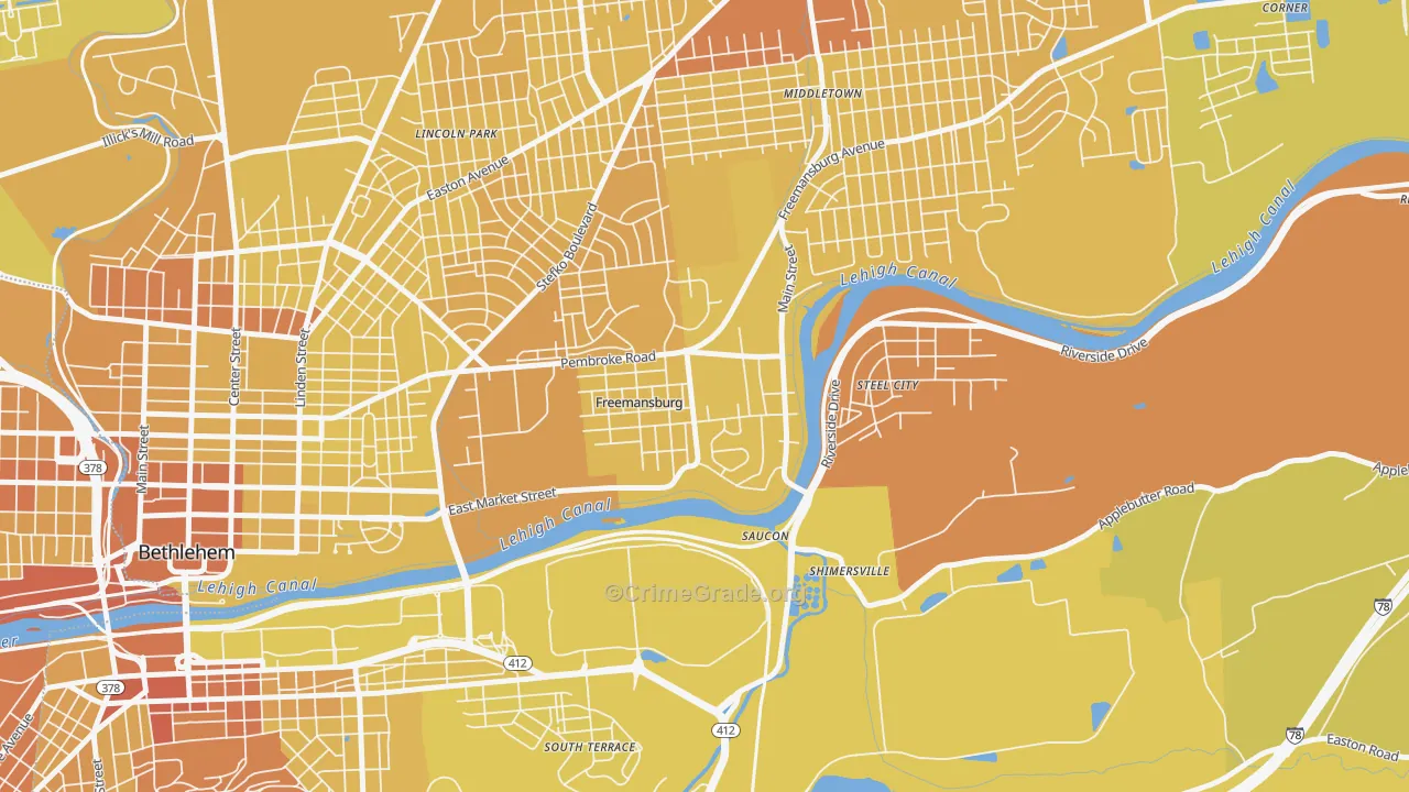 Freemansburg, PA Map of Vehicle Theft Rates