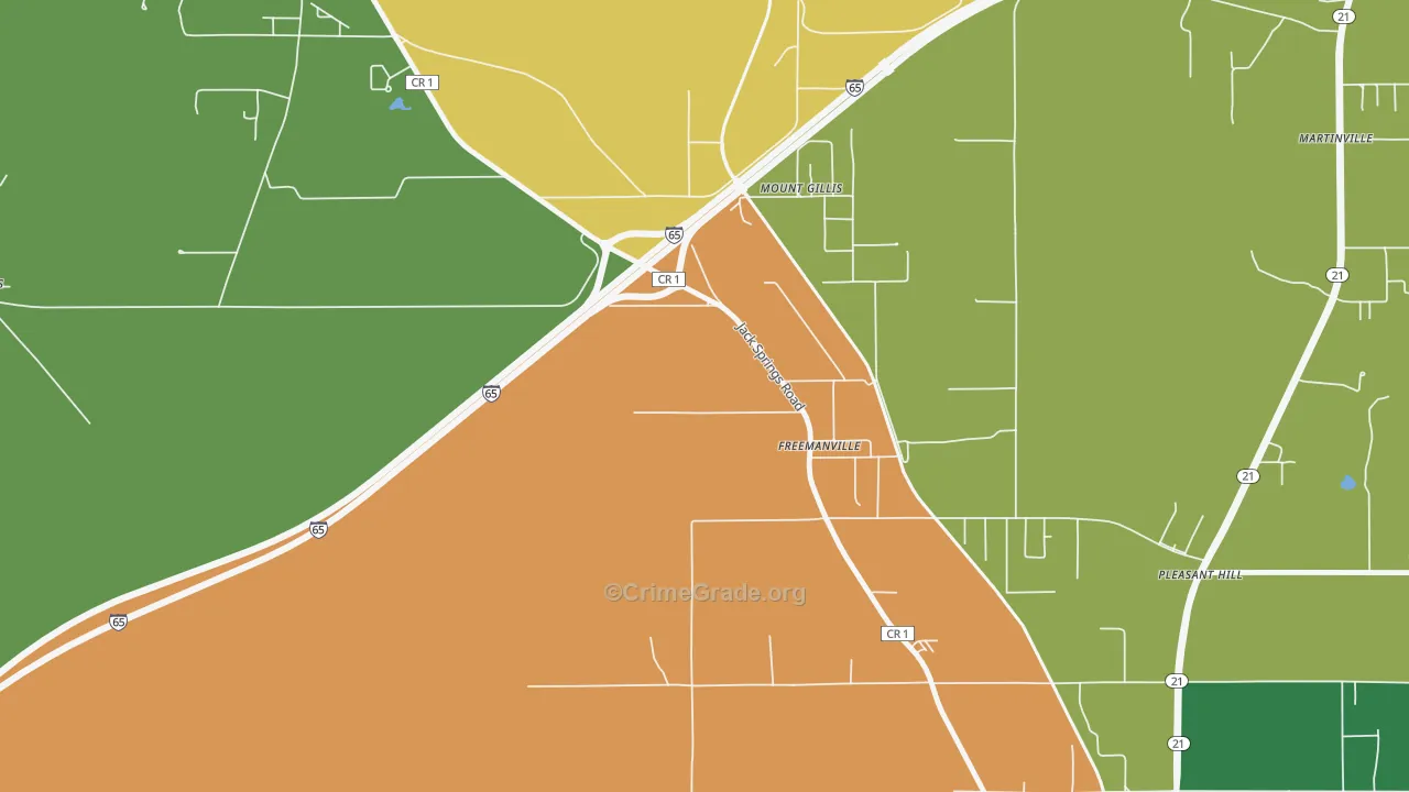 Freemanville, AL Map of Vehicle Theft Rates