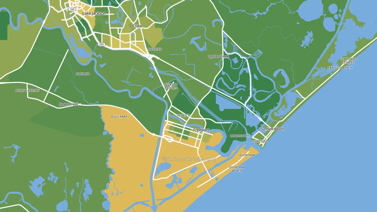Freeport, TX Map of Vehicle Theft Rates