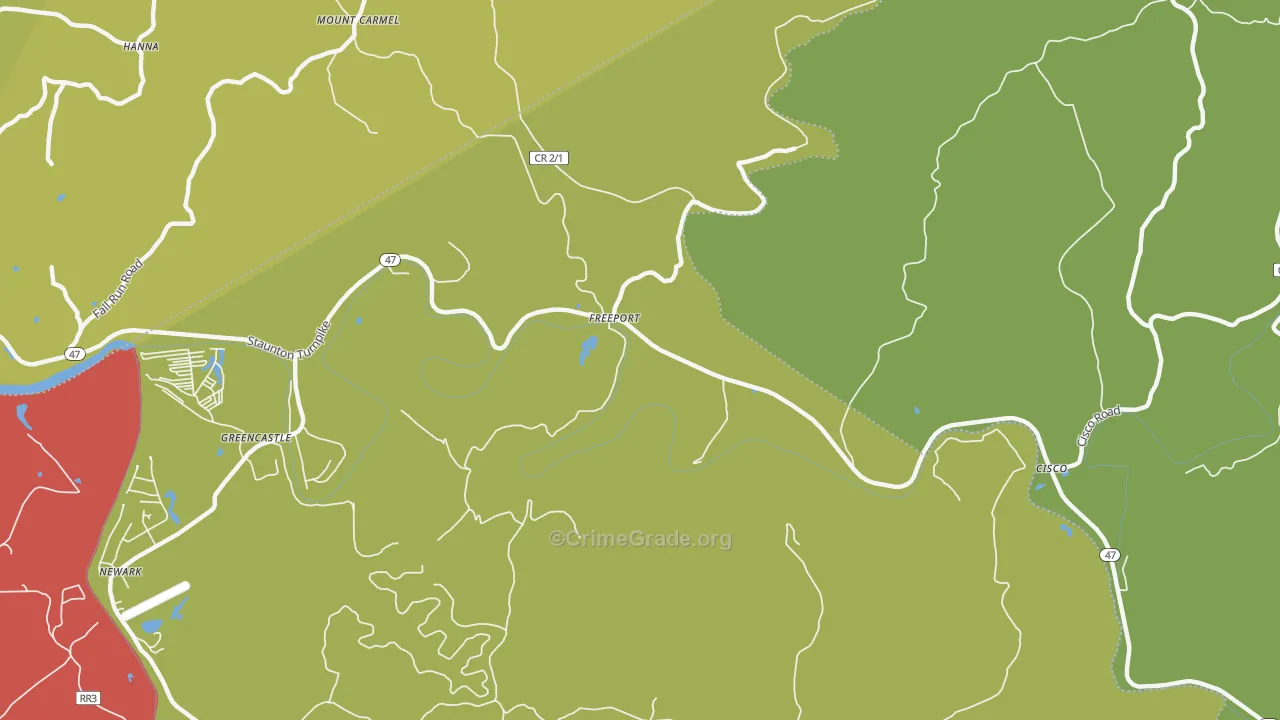 Freeport, WV Map of Vehicle Theft Rates