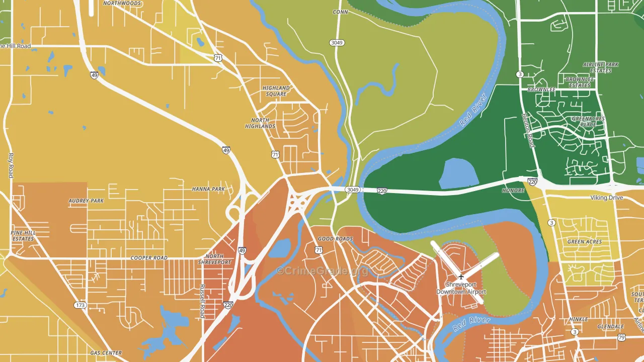 Freestate-North Highlands, Shreveport, LA Map of Vehicle Theft Rates
