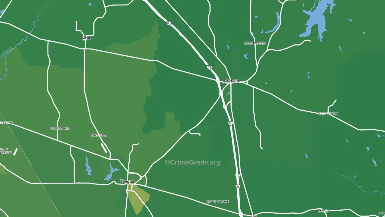 Freestone County, TX Map of Vehicle Theft Rates