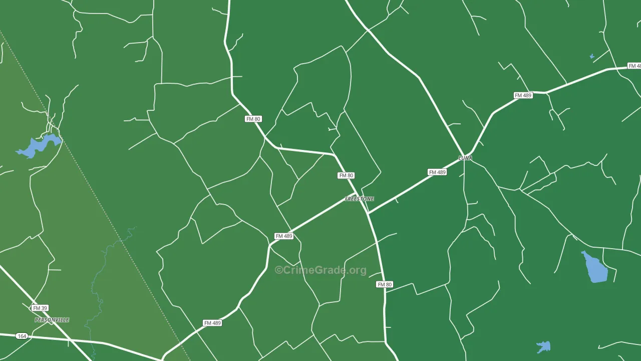 Freestone, TX Map of Vehicle Theft Rates