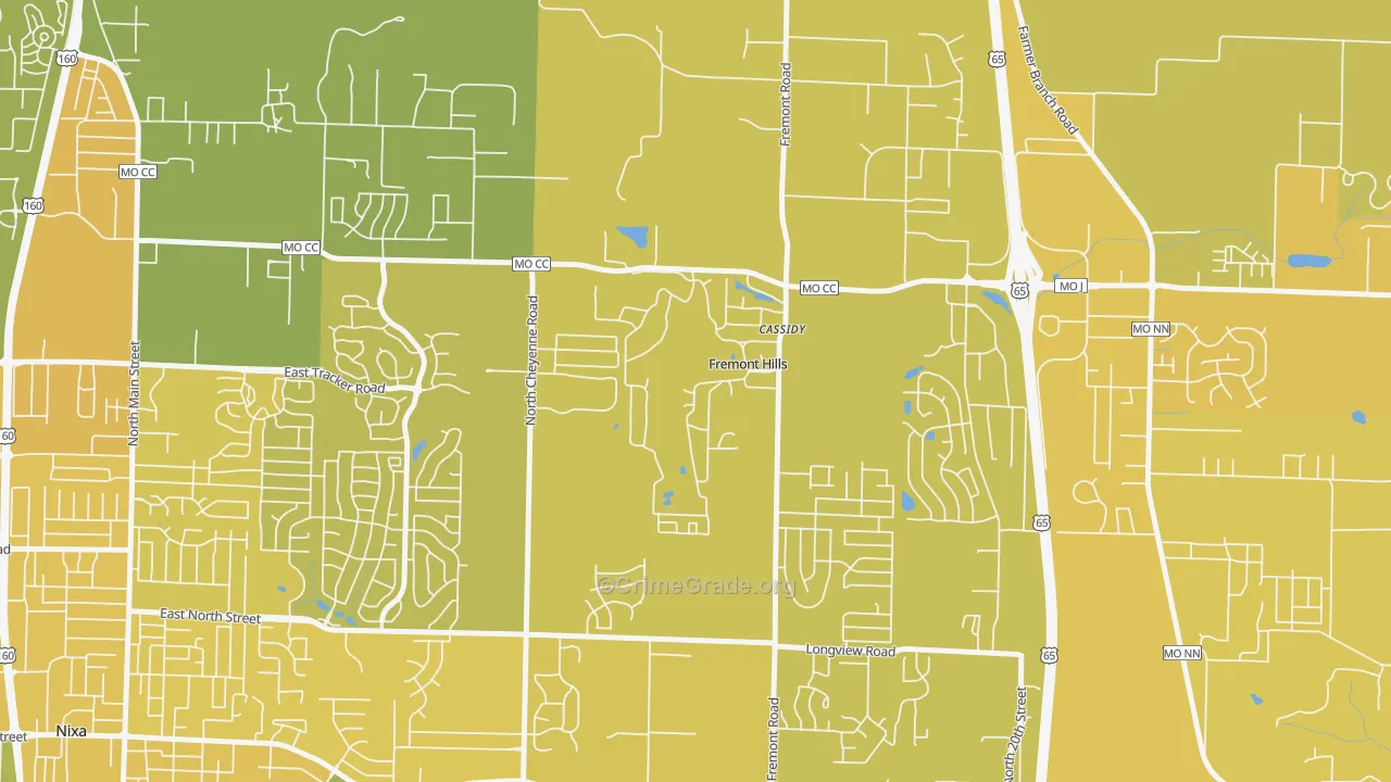 Fremont Hills, MO Map of Vehicle Theft Rates