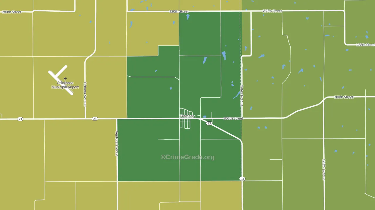 Fremont, IA Map of Vehicle Theft Rates