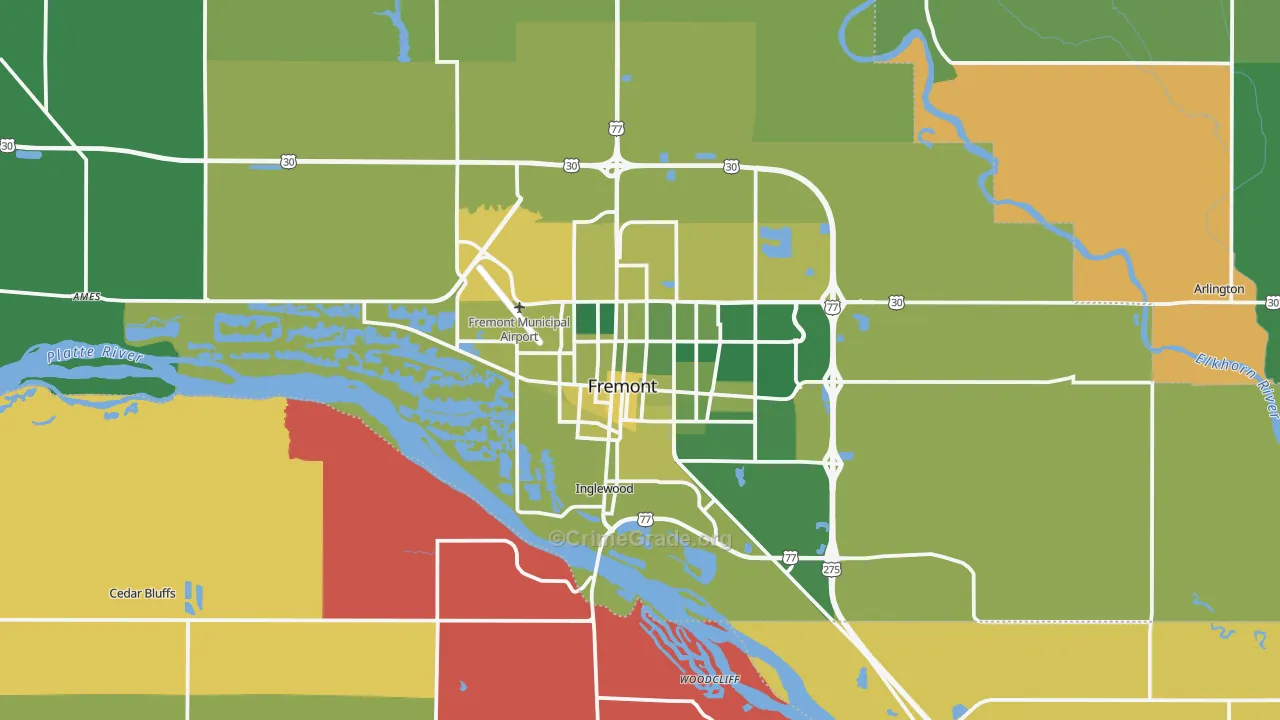 Fremont, NE Map of Vehicle Theft Rates