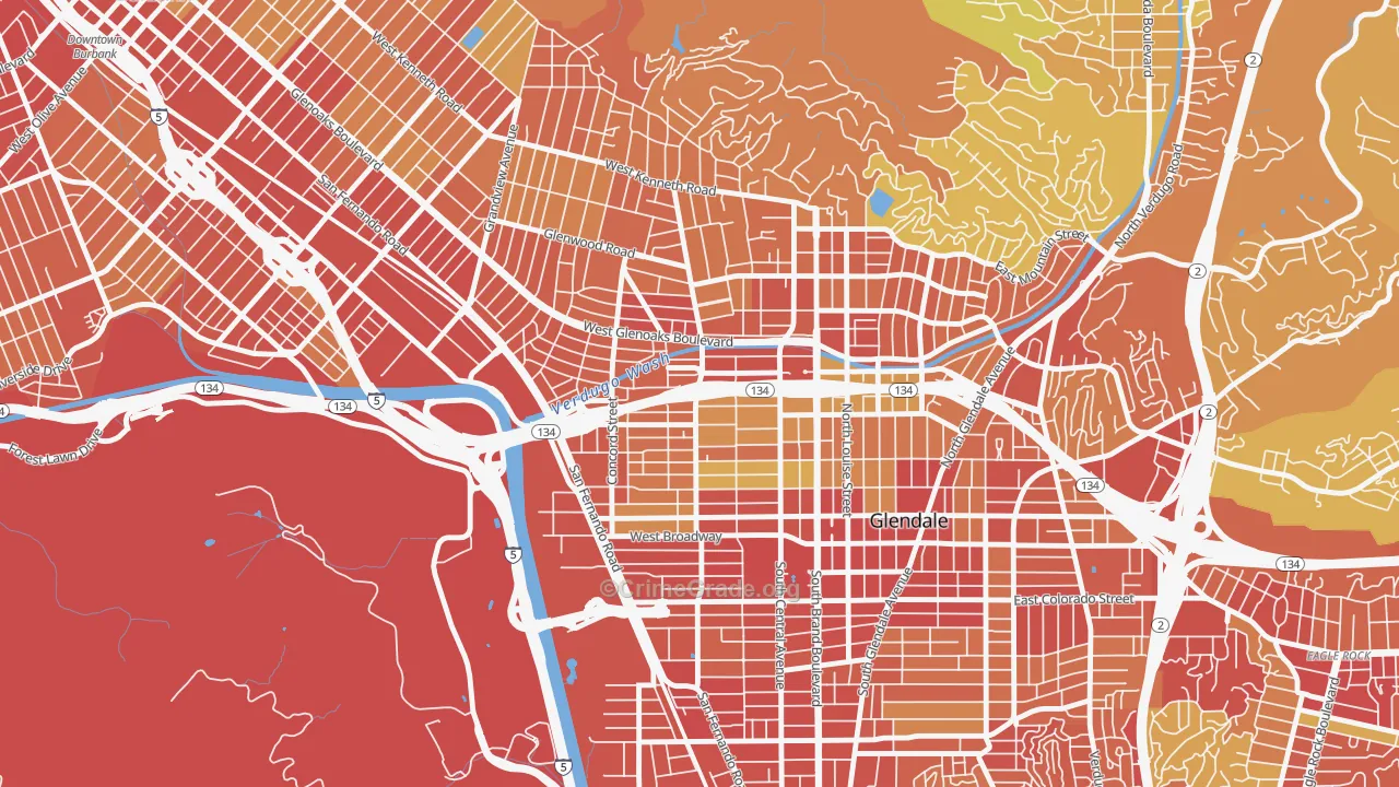 Fremont Park, Glendale, CA Map of Vehicle Theft Rates