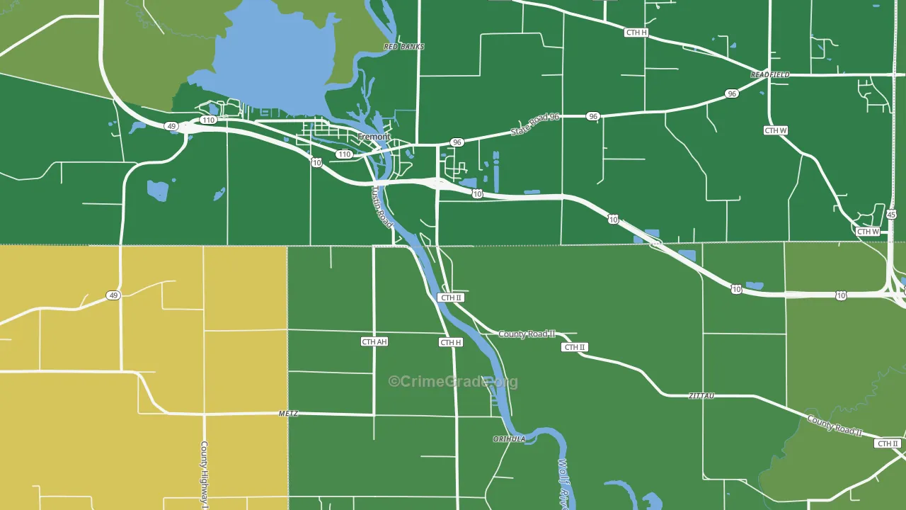 Fremont, WI Map of Vehicle Theft Rates