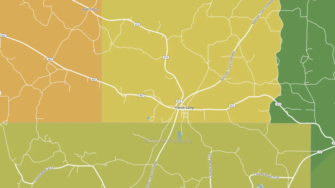 French Camp, MS Map of Vehicle Theft Rates