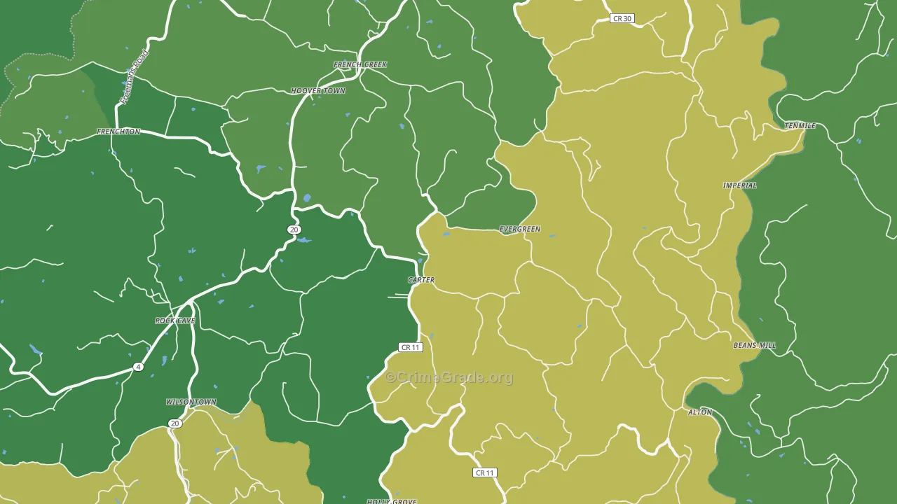 French Creek, WV Map of Vehicle Theft Rates