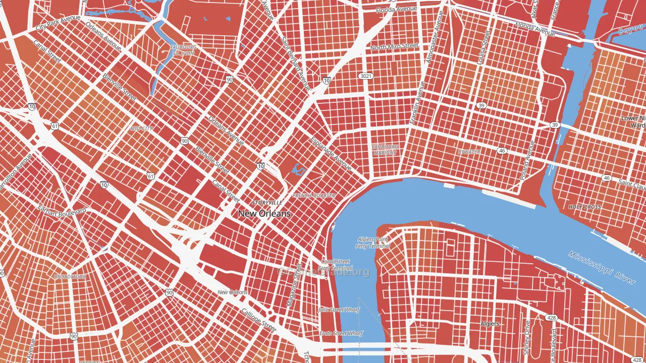 French Quarter, New Orleans, LA Map of Vehicle Theft Rates