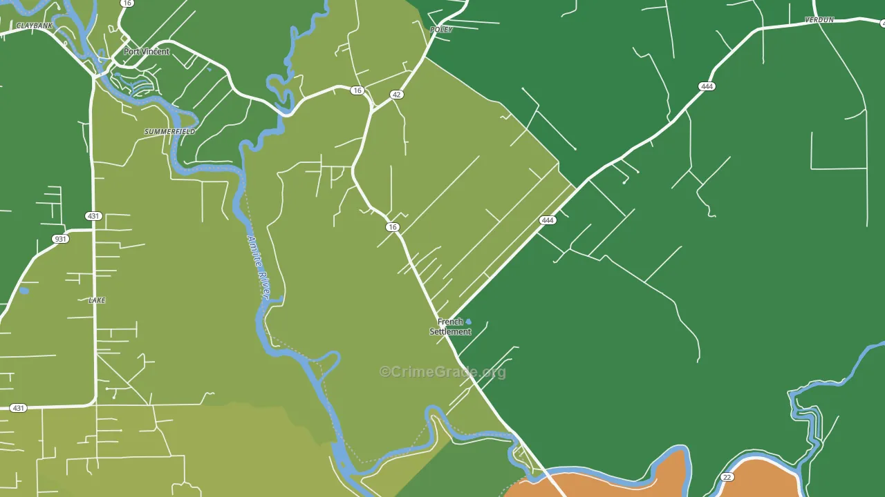 French Settlement, LA Map of Vehicle Theft Rates