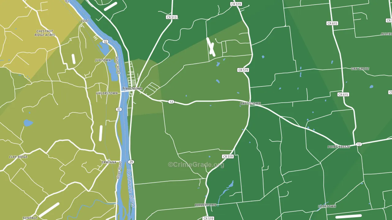 Frenchtown, NJ Map of Vehicle Theft Rates