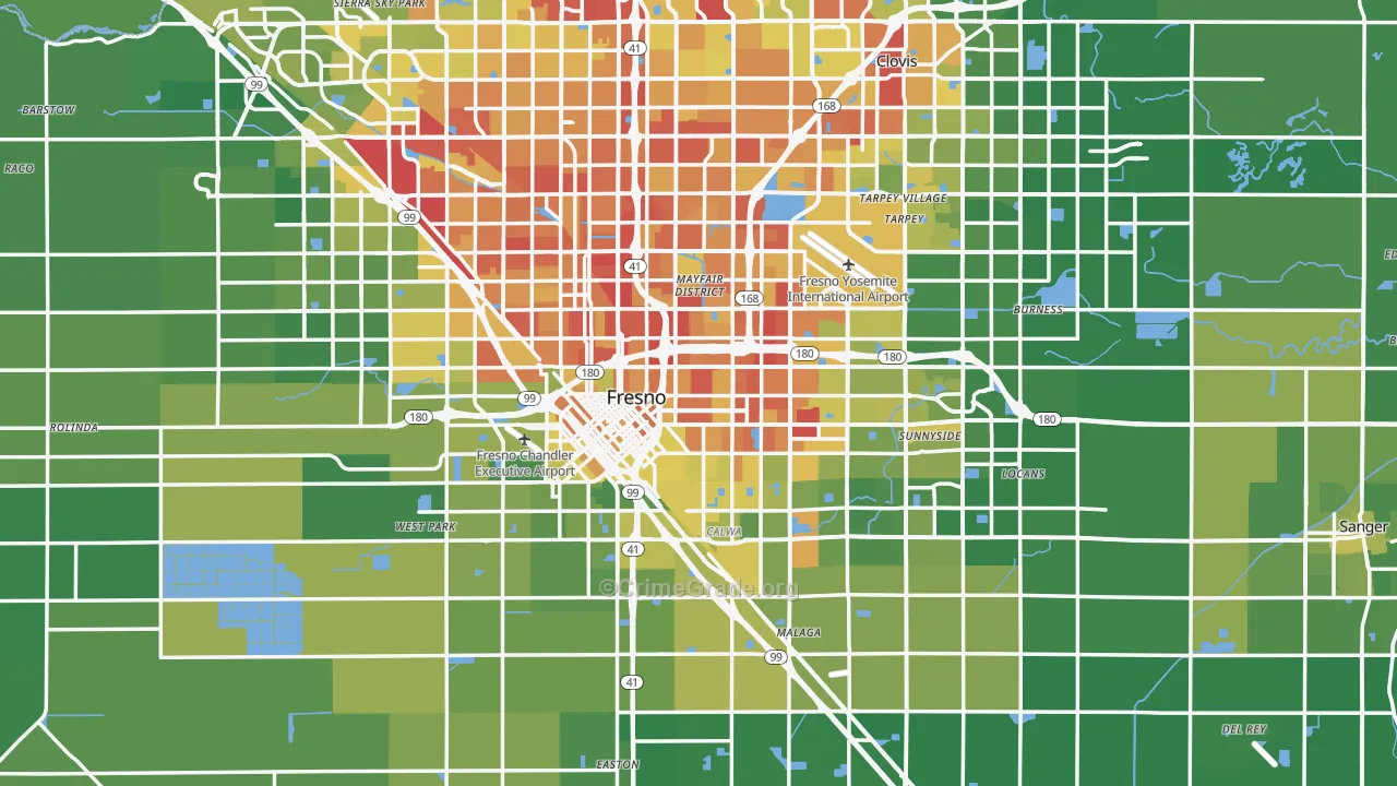 Fresno County, CA Map of Vehicle Theft Rates