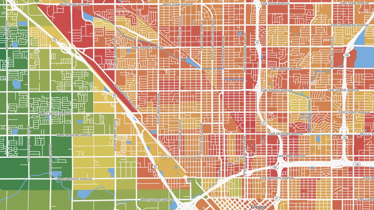 Fresno-High, Fresno, CA Map of Vehicle Theft Rates