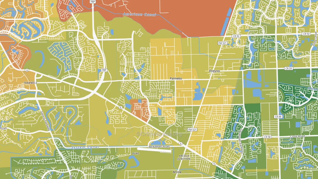 Fresno, TX Map of Vehicle Theft Rates