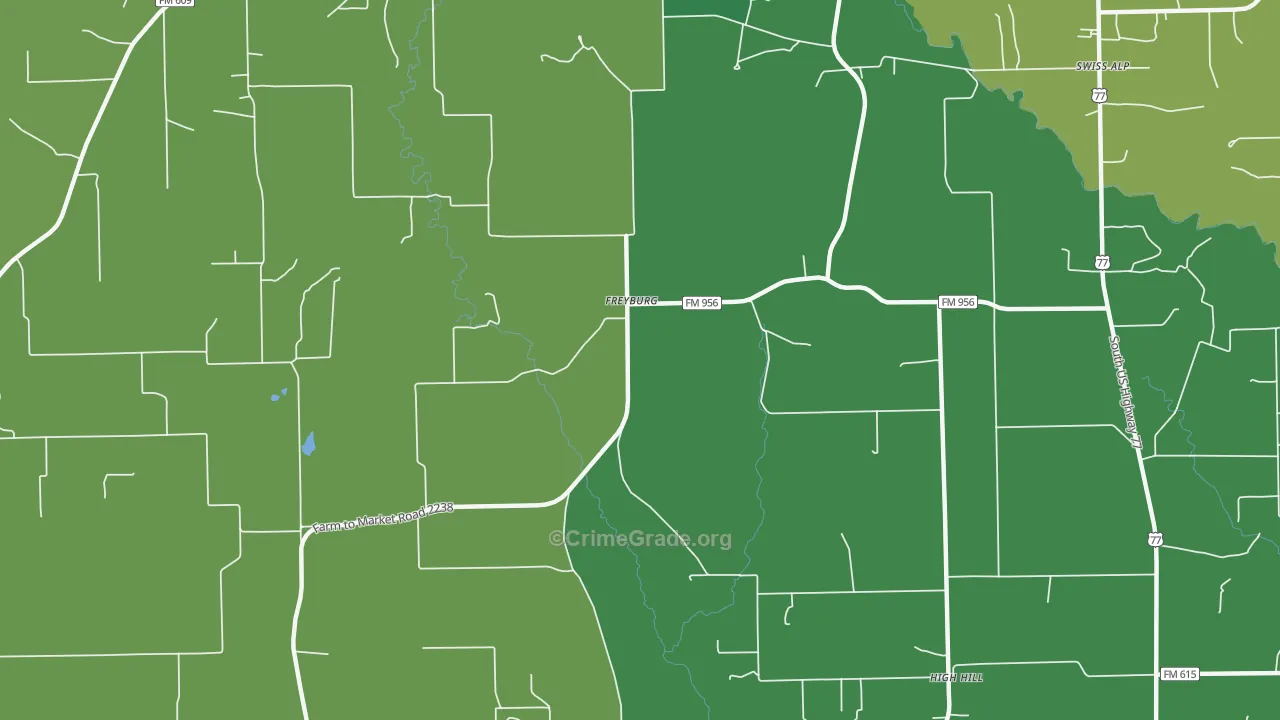 Freyburg, TX Map of Vehicle Theft Rates