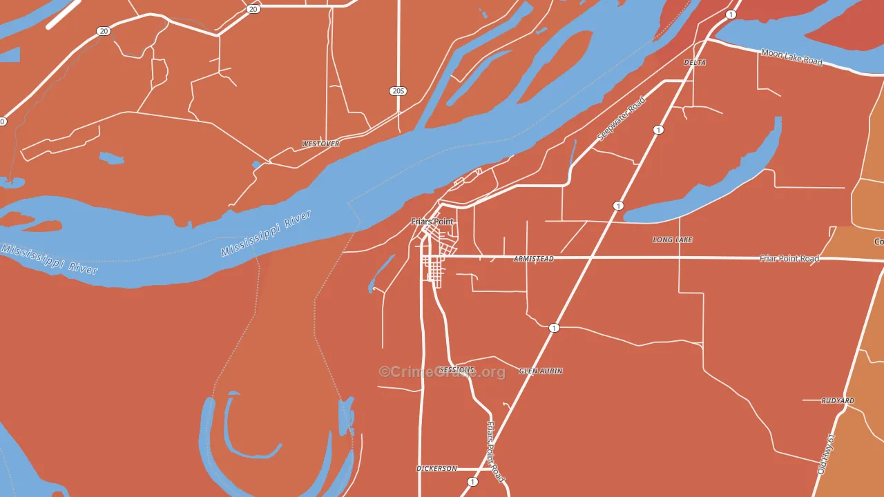 Friars Point, MS Map of Vehicle Theft Rates
