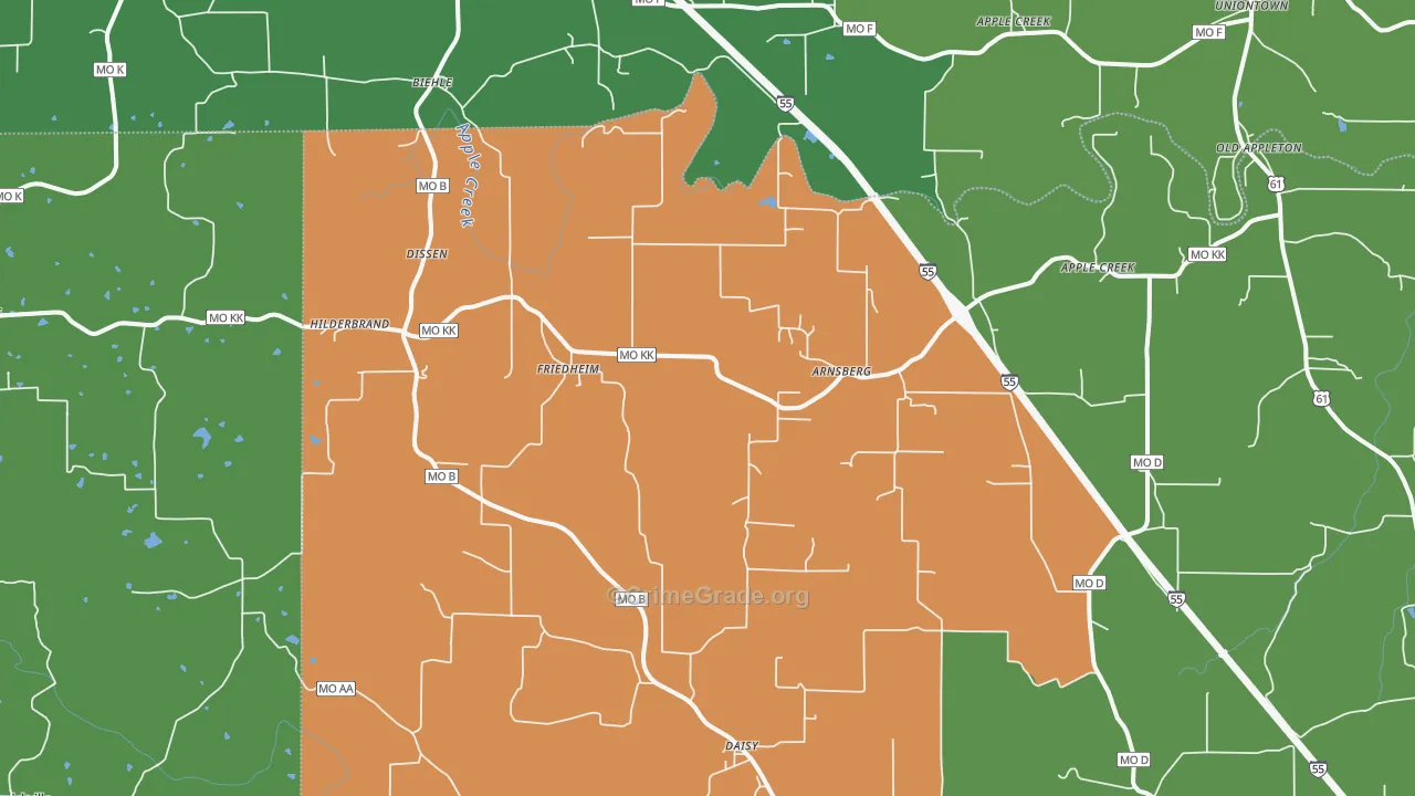 Friedheim, MO Map of Vehicle Theft Rates