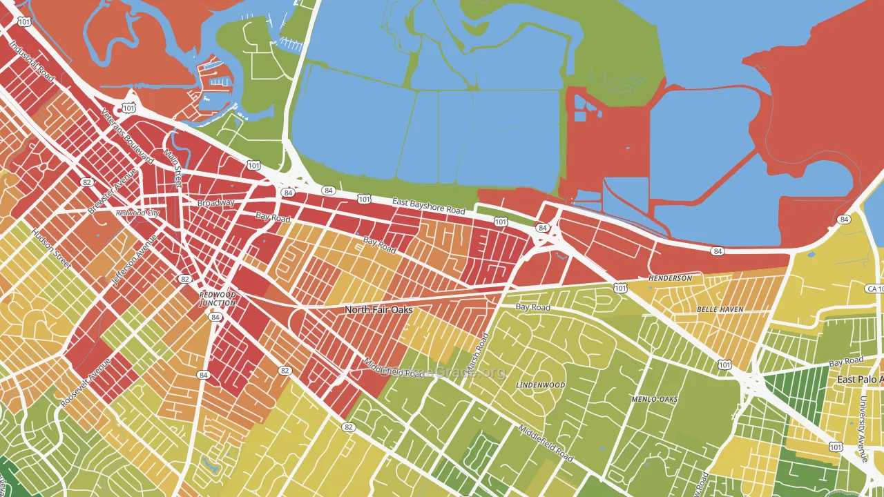 Friendly Acres, Redwood City, CA Map of Vehicle Theft Rates