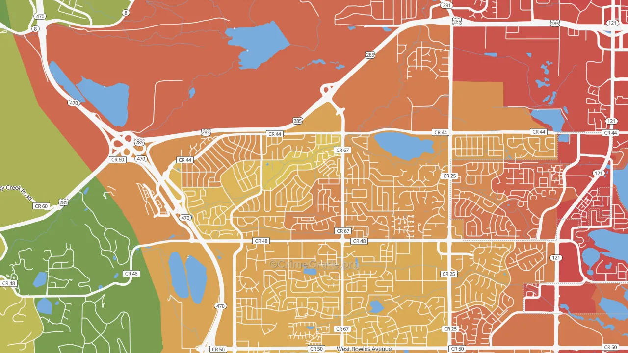 Friendly Hills, Dakota Ridge, CO Map of Vehicle Theft Rates