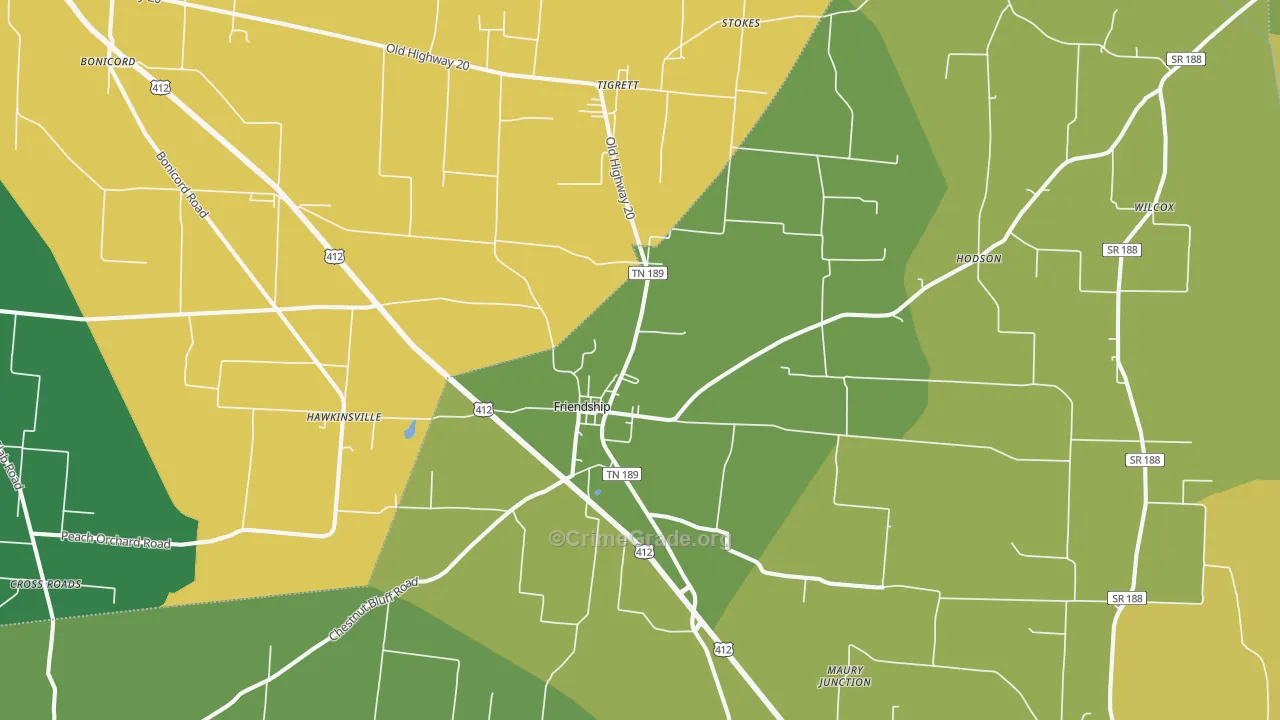 Friendship, TN Map of Vehicle Theft Rates