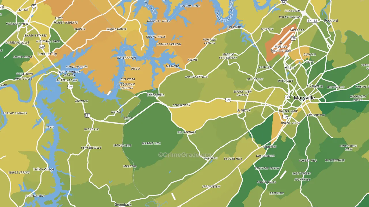 Friendsville, TN Map of Vehicle Theft Rates