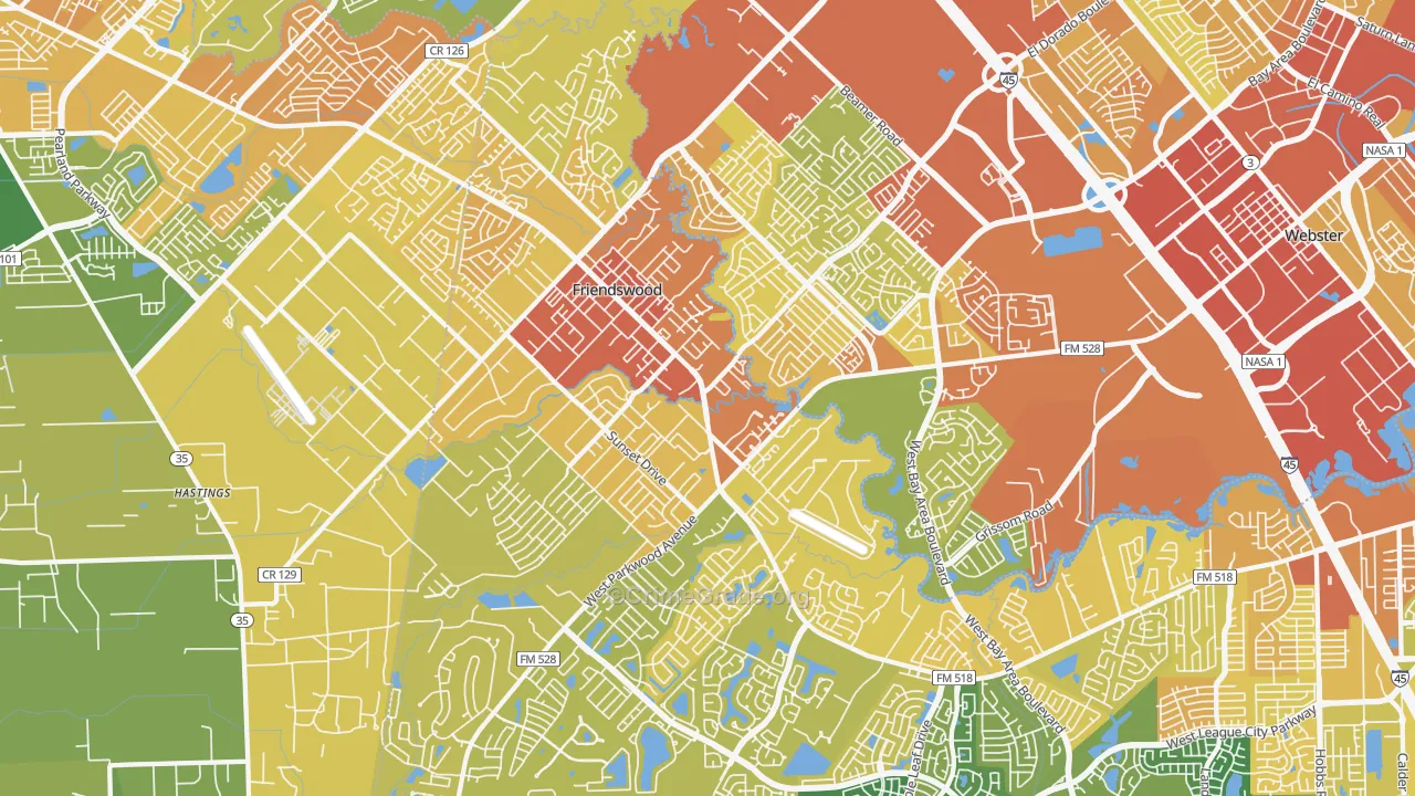 Friendswood, TX Map of Vehicle Theft Rates