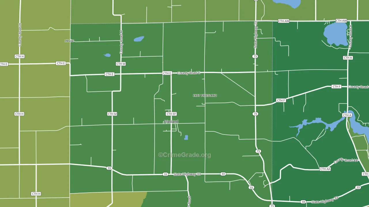 Friesland, WI Map of Vehicle Theft Rates