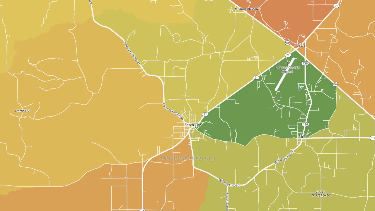 Frisco City, AL Map of Vehicle Theft Rates