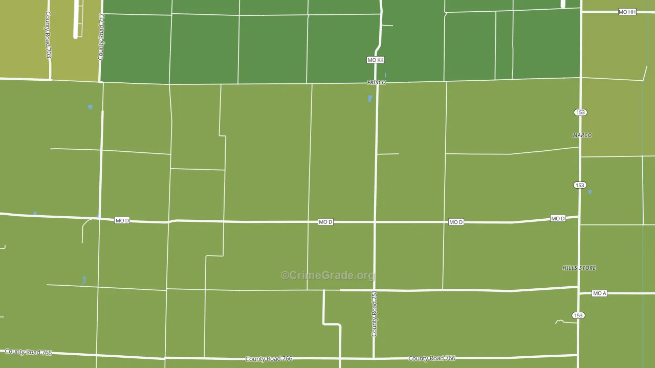 Frisco, MO Map of Vehicle Theft Rates