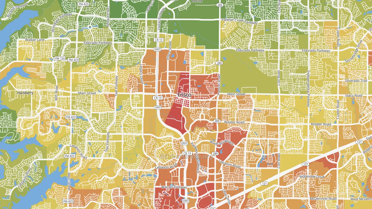 Frisco, TX Map of Vehicle Theft Rates
