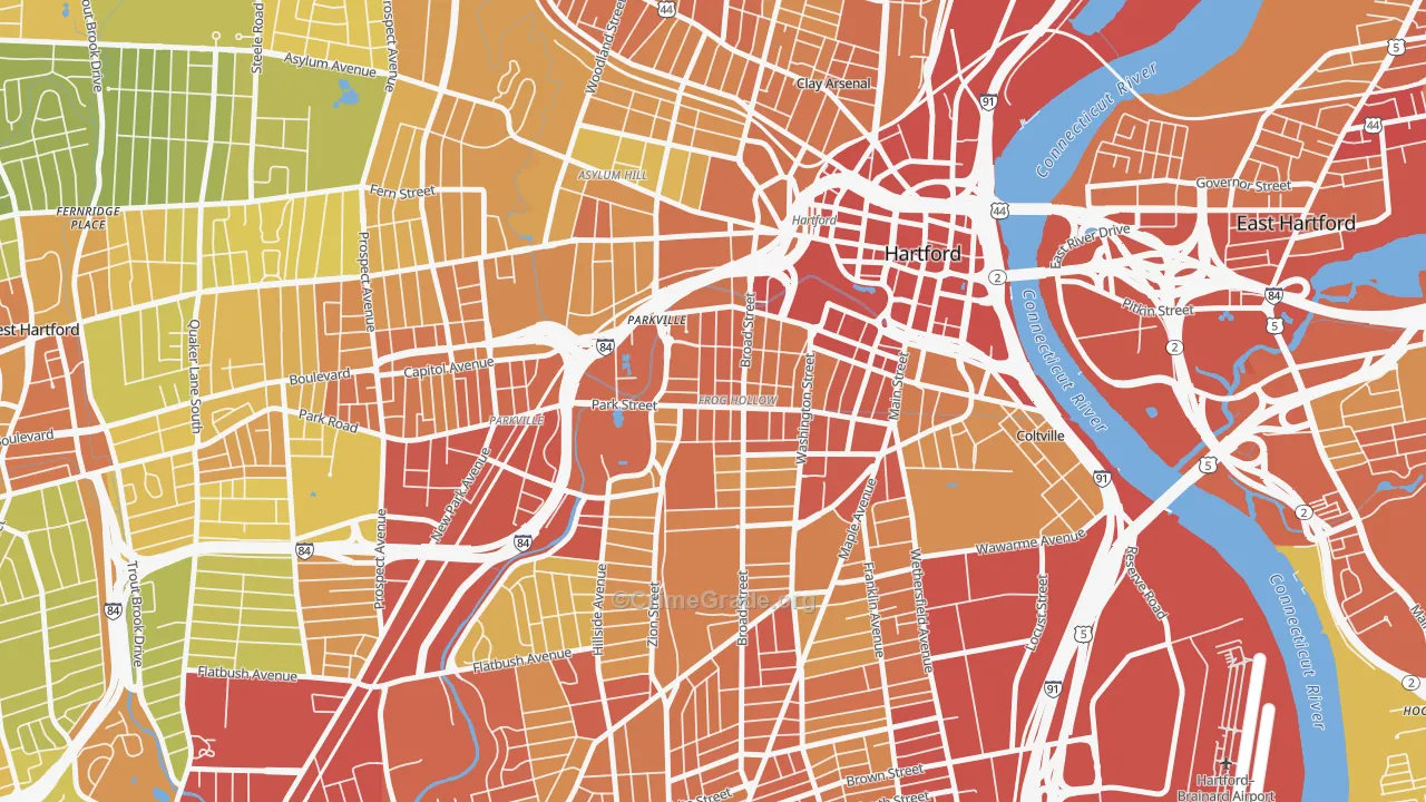 Frog Hollow, Hartford, CT Map of Vehicle Theft Rates