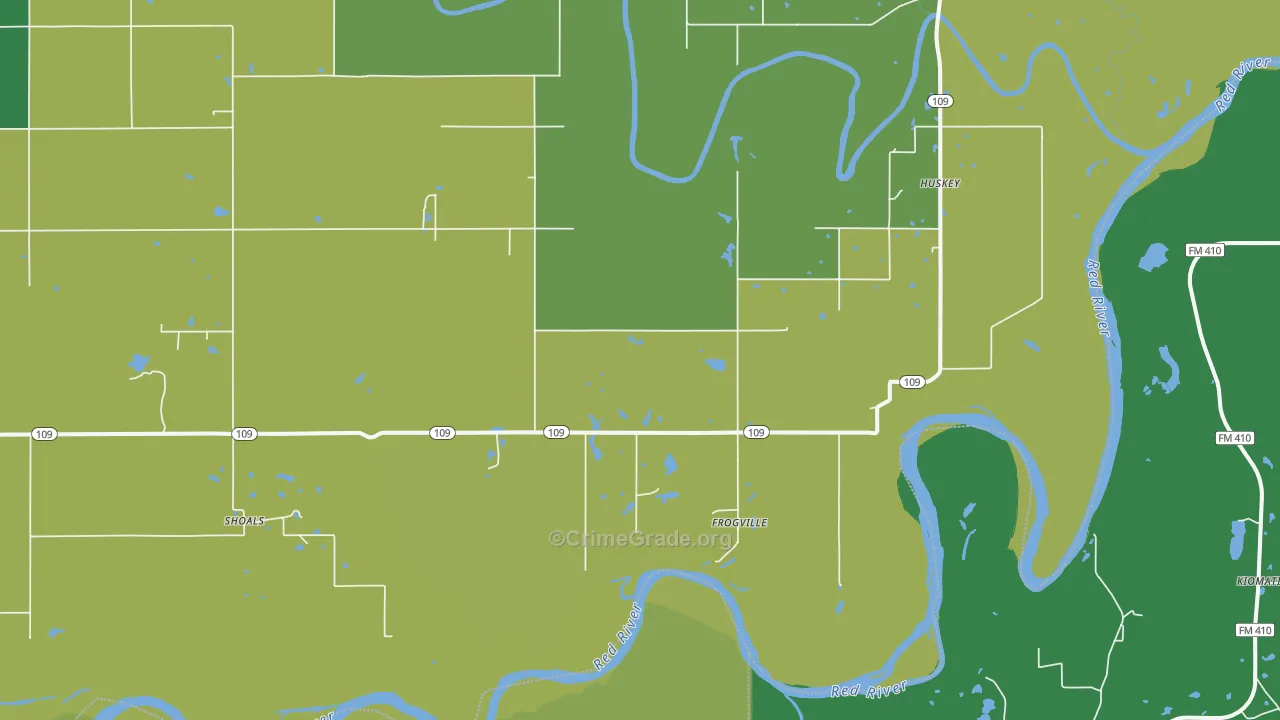 Frogville, OK Map of Vehicle Theft Rates