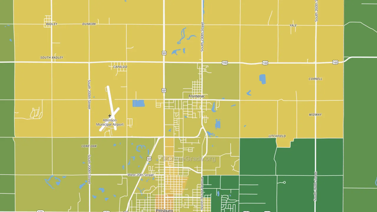 Frontenac, KS Map of Vehicle Theft Rates