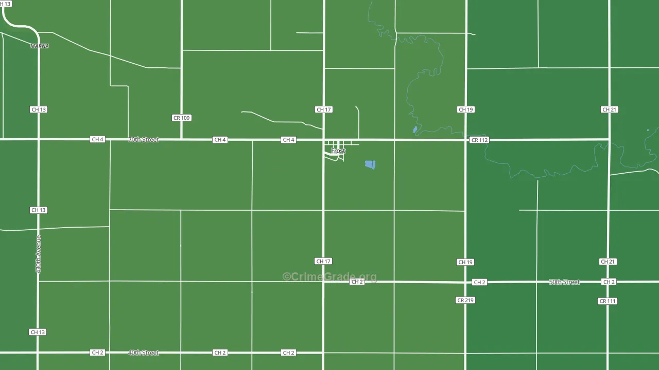 Frost, MN Map of Vehicle Theft Rates