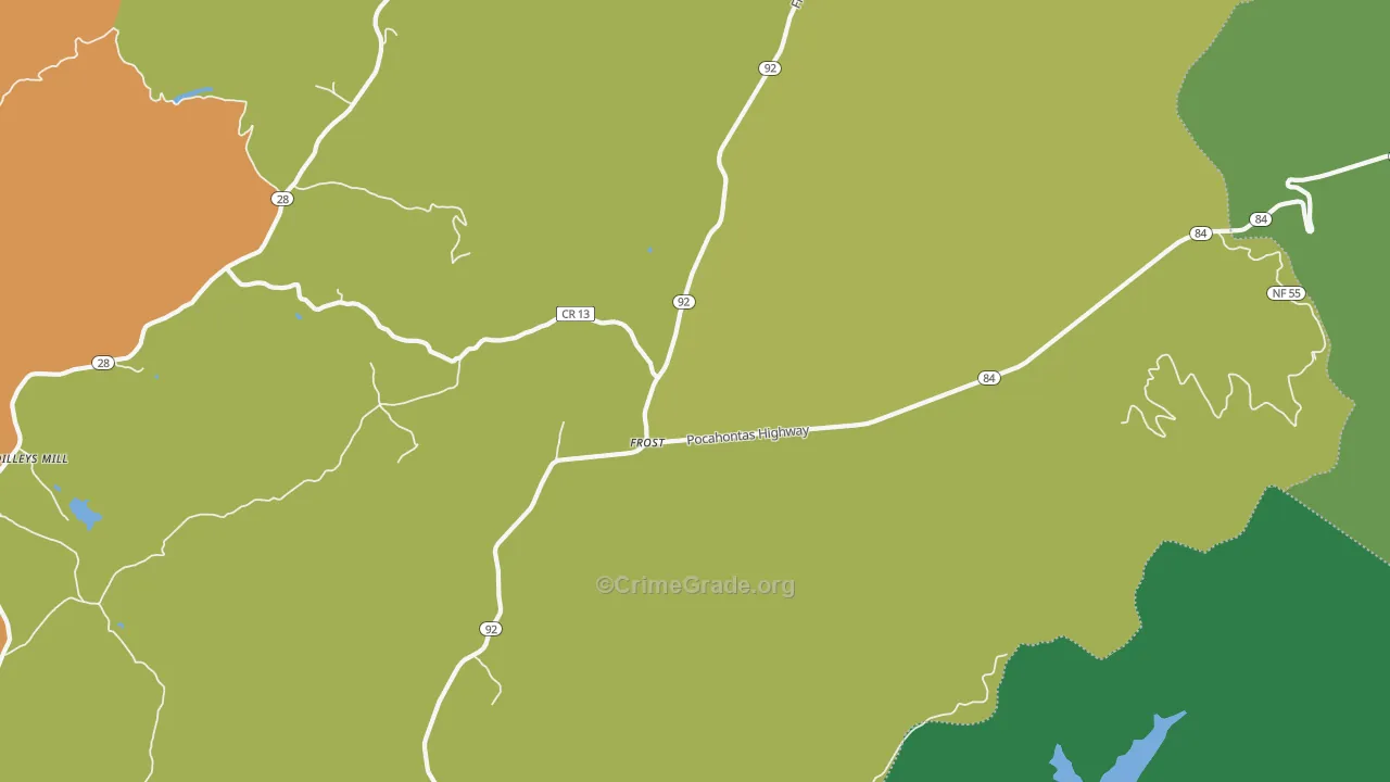 Frost, WV Map of Vehicle Theft Rates