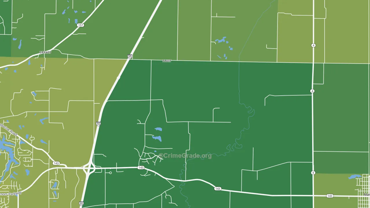 Fruit, IL Map of Vehicle Theft Rates