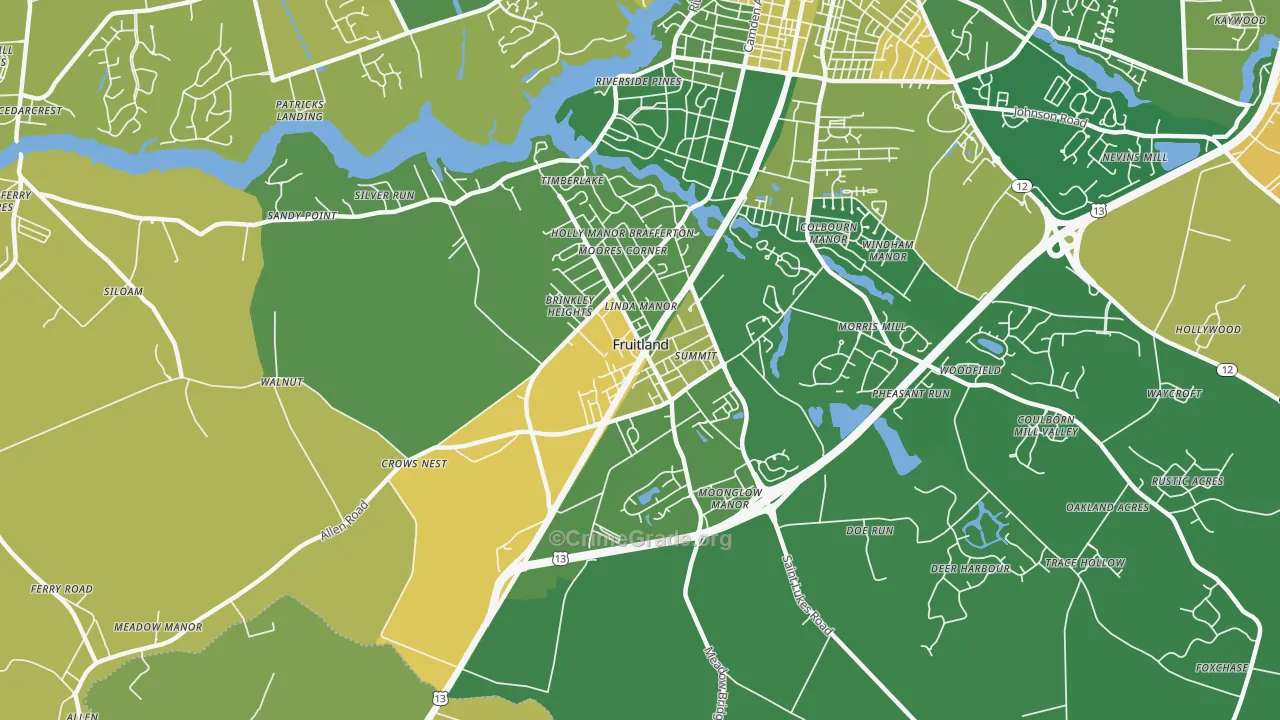 Fruitland, MD Map of Vehicle Theft Rates