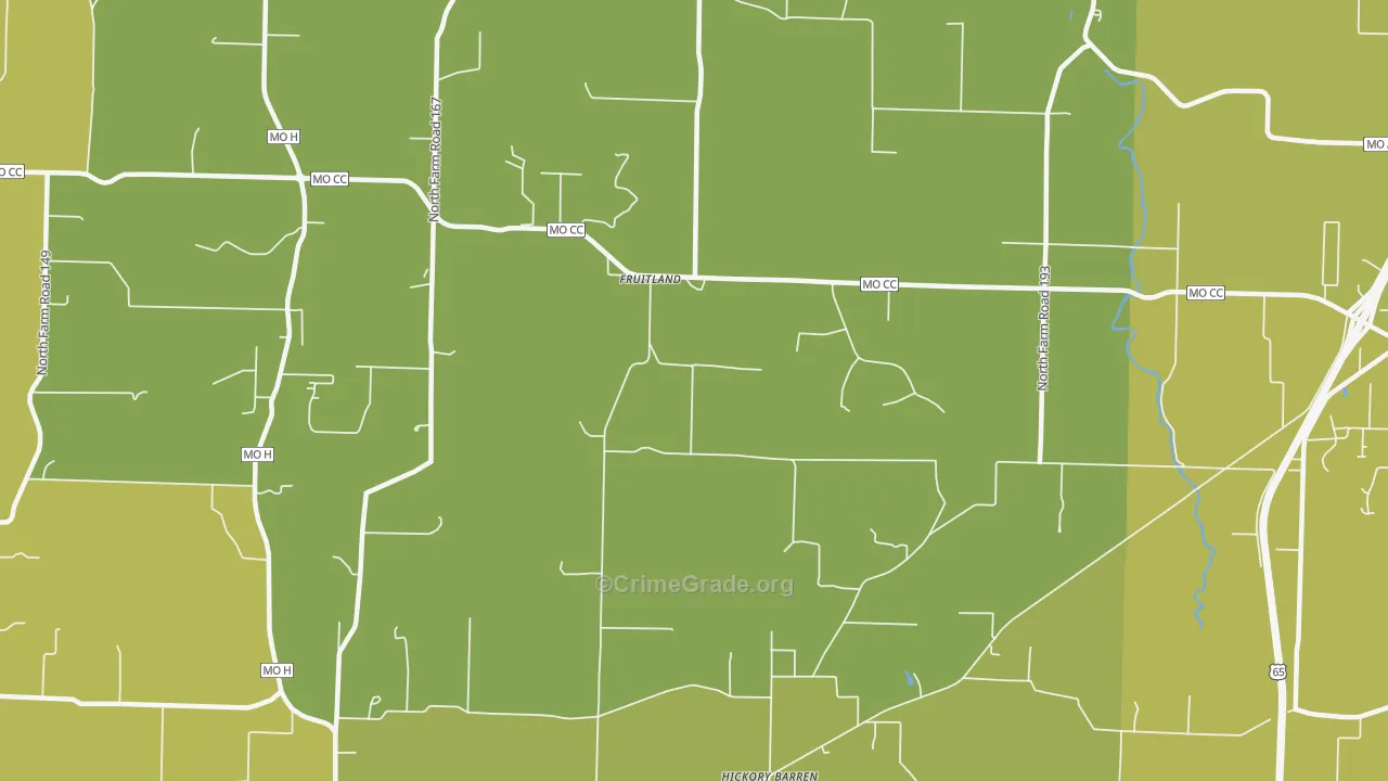 Fruitland, MO Map of Vehicle Theft Rates
