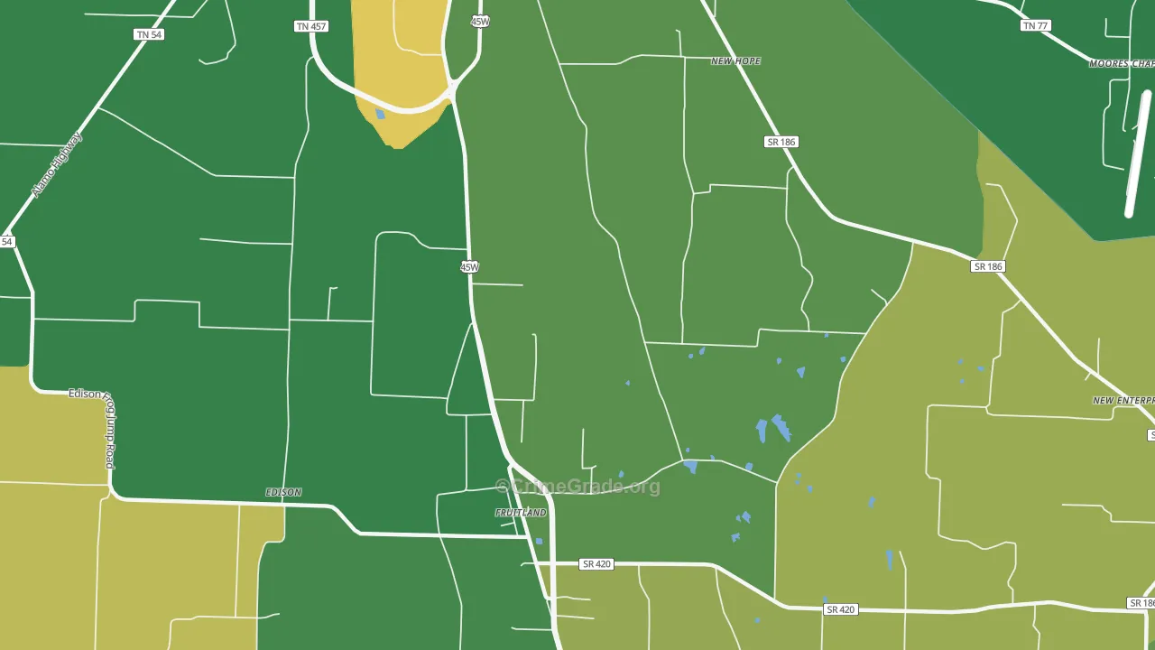 Fruitland, TN Map of Vehicle Theft Rates