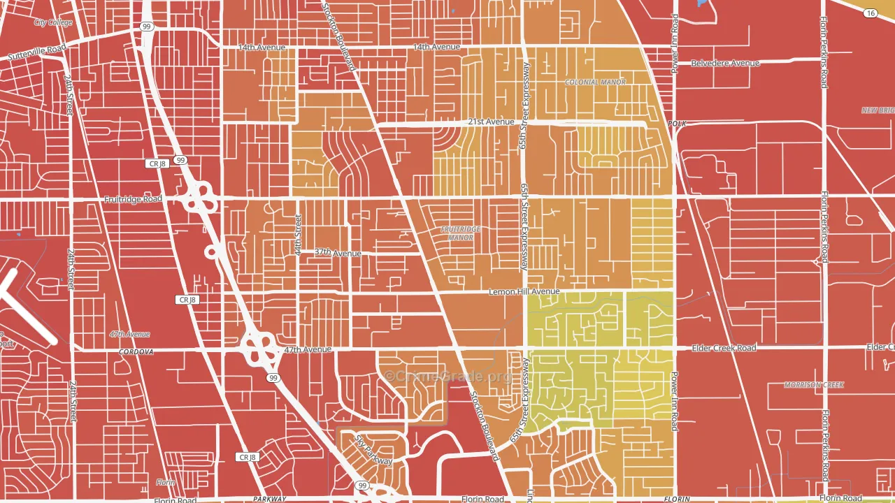 Fruitridge Manor, Sacramento, CA Map of Vehicle Theft Rates