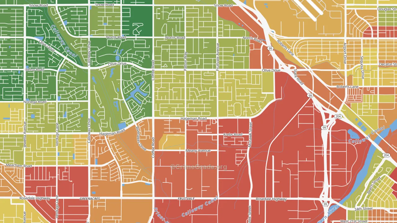 Fruitvale, Bakersfield, CA Map of Vehicle Theft Rates