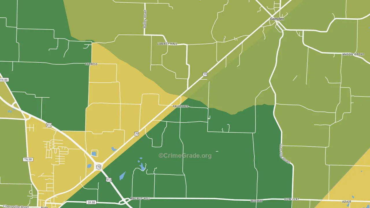 Fruitvale, TN Map of Vehicle Theft Rates