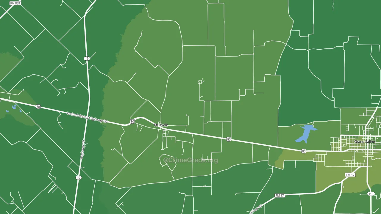 Fruitvale, TX Map of Vehicle Theft Rates