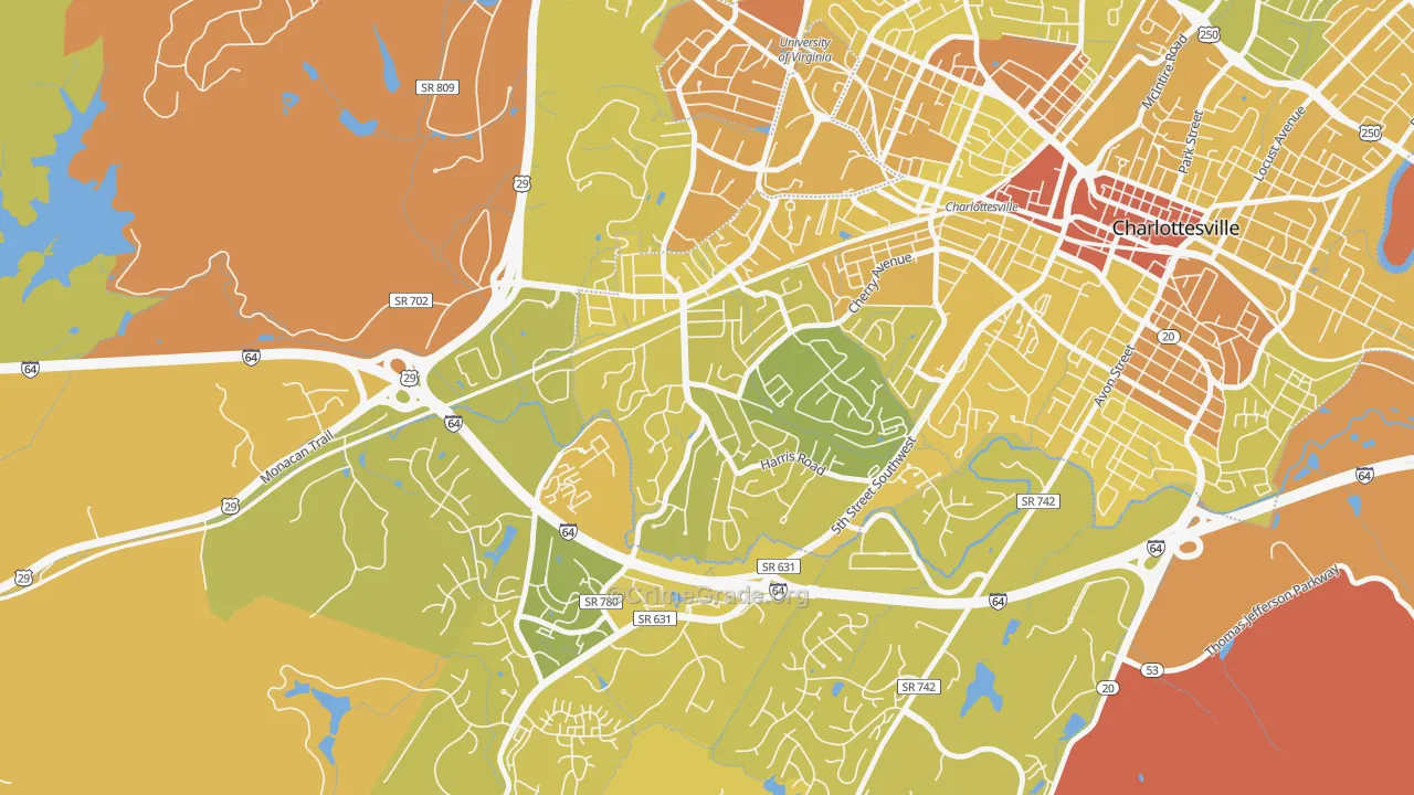 Fry Springs, Charlottesville, VA Map of Vehicle Theft Rates
