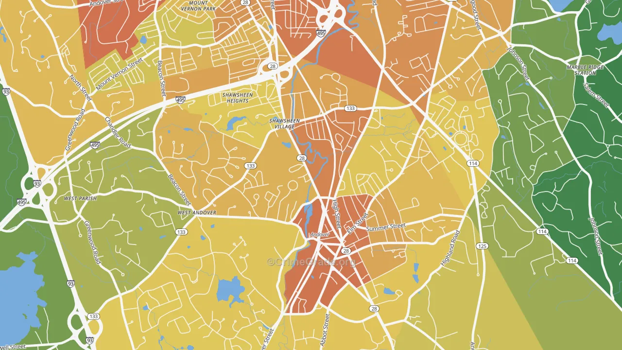 Frye Circle, Andover, MA Map of Vehicle Theft Rates