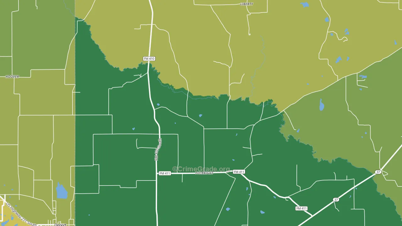Fulbright, TX Map of Vehicle Theft Rates