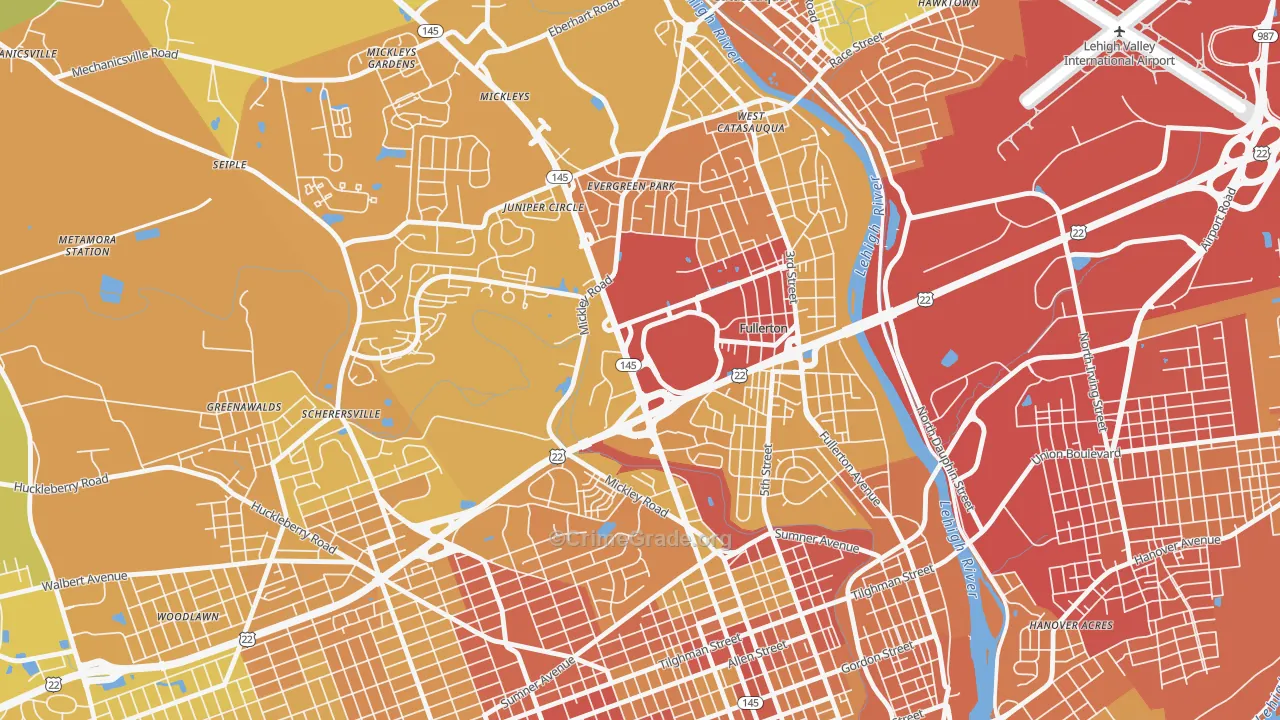 Fullerton, PA Map of Vehicle Theft Rates