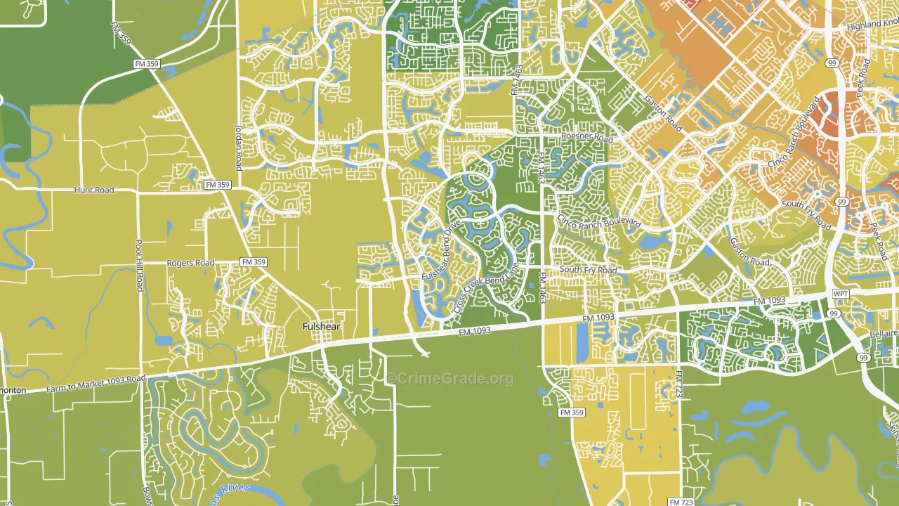 Fulshear, TX Map of Vehicle Theft Rates
